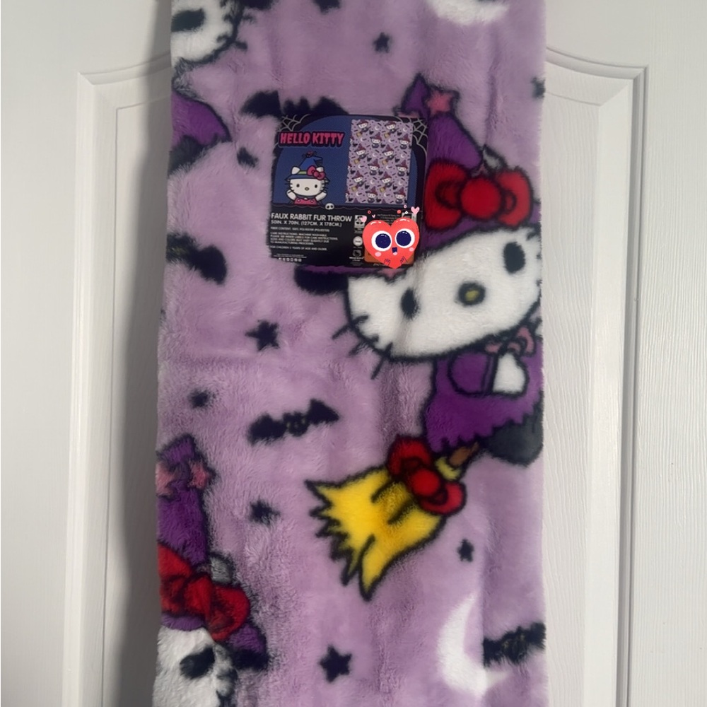 Hello Kitty Purple Witch Halloween Blanket faux fur throw NWT